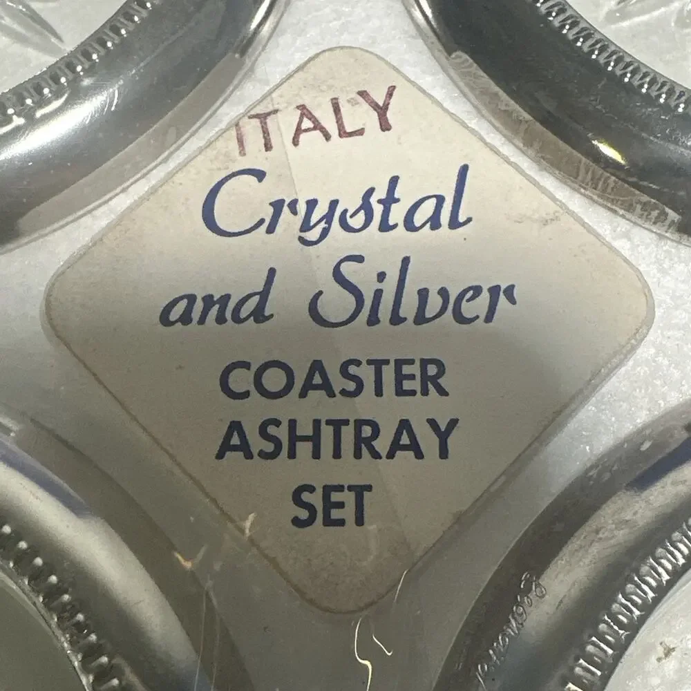Eales 1779 Leonard Silverplate Crystal Drink Coasters Vintage Set NIB semiSEALED